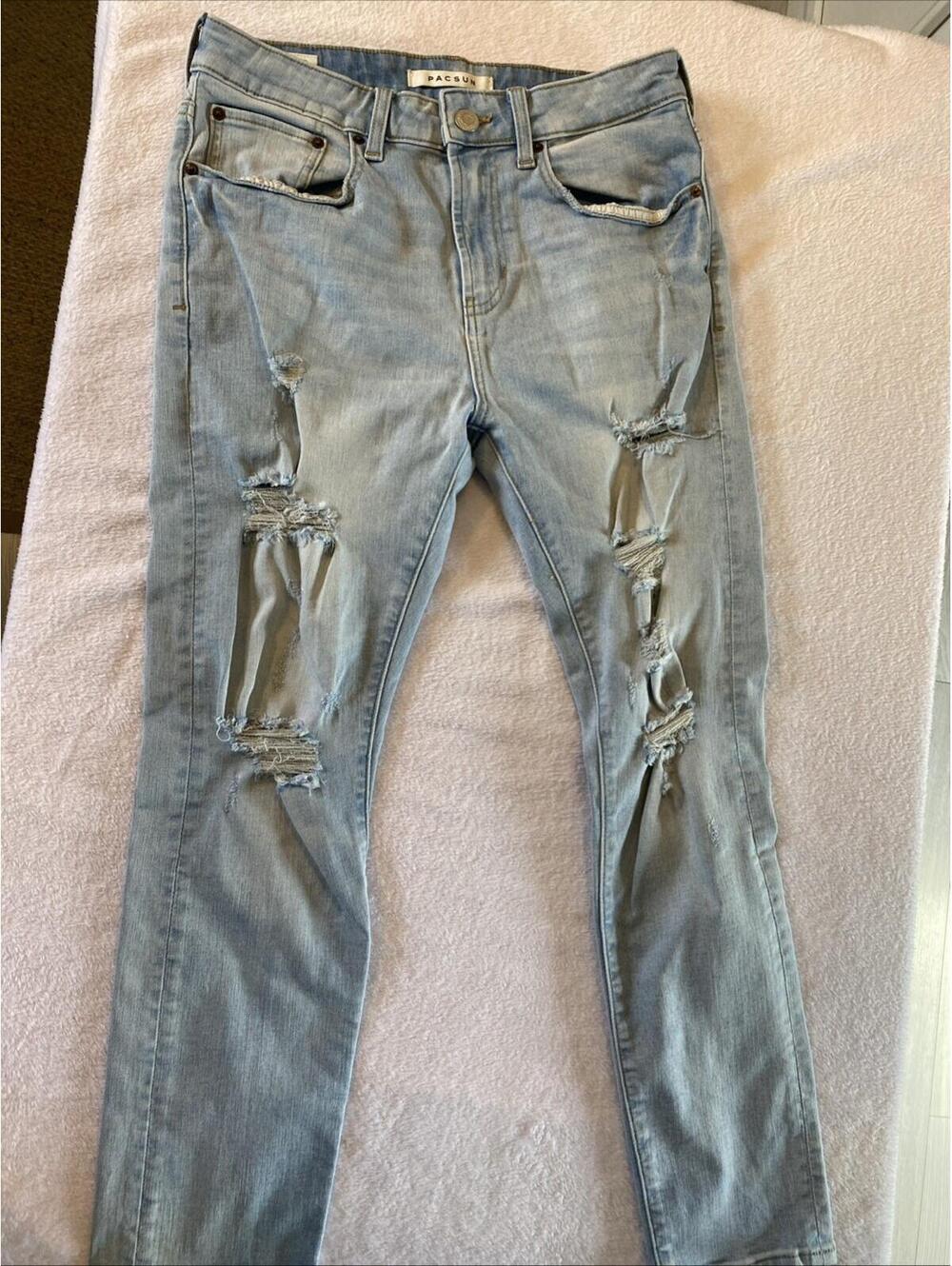 PACSUN JEANS Women’s Size 29 X 30 Slim Tapered Fitted Ripped Distressed Denim